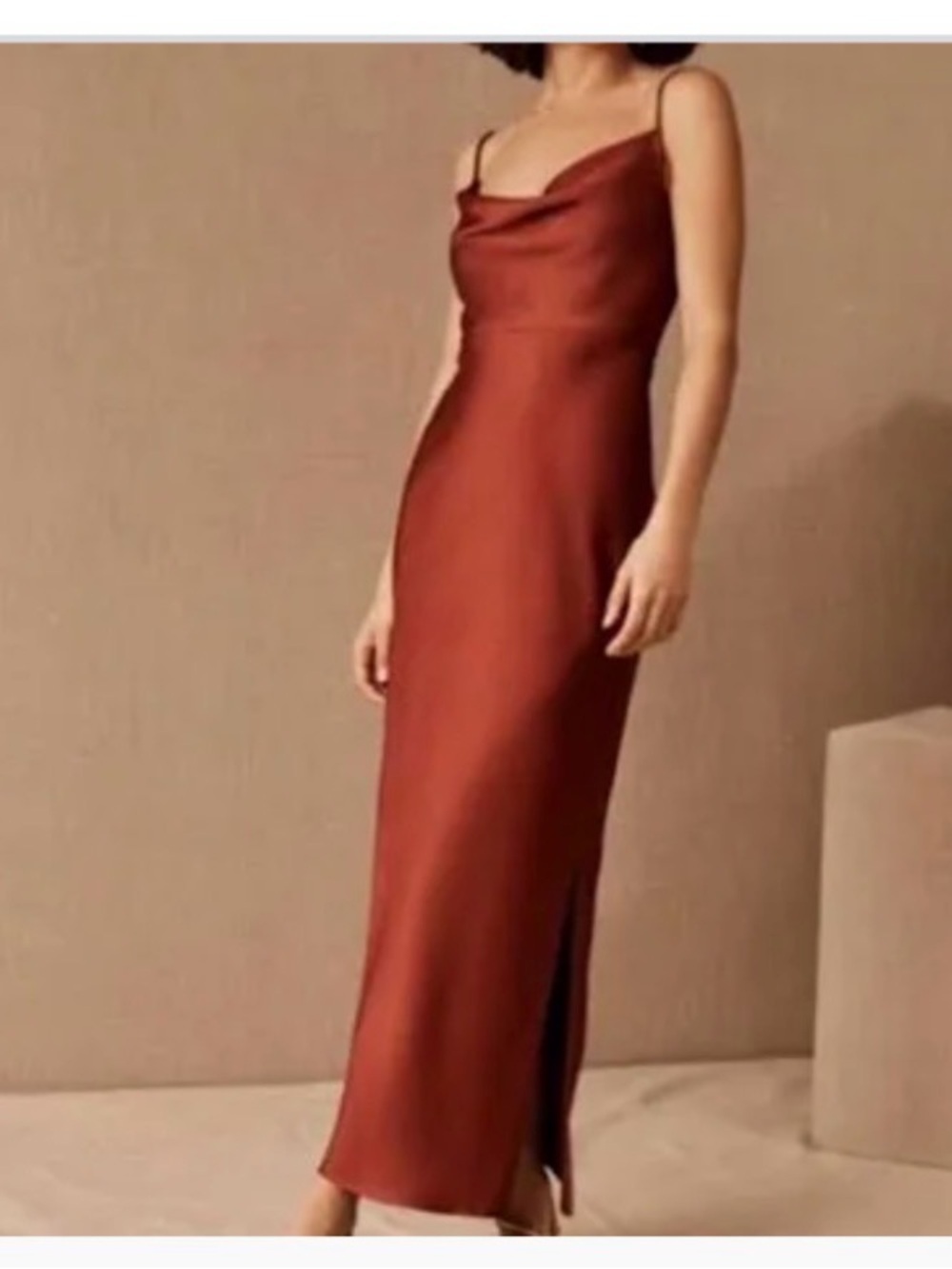 Anthropology BHLDN Cali satin brown spaghetti strap slip cocktail evening dress